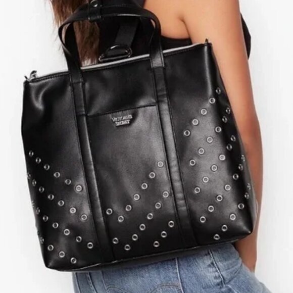 NEW Victoria's Secret Luxury Grommet Convertible Black Backpack Handbag Purse - Picture 5 of 15